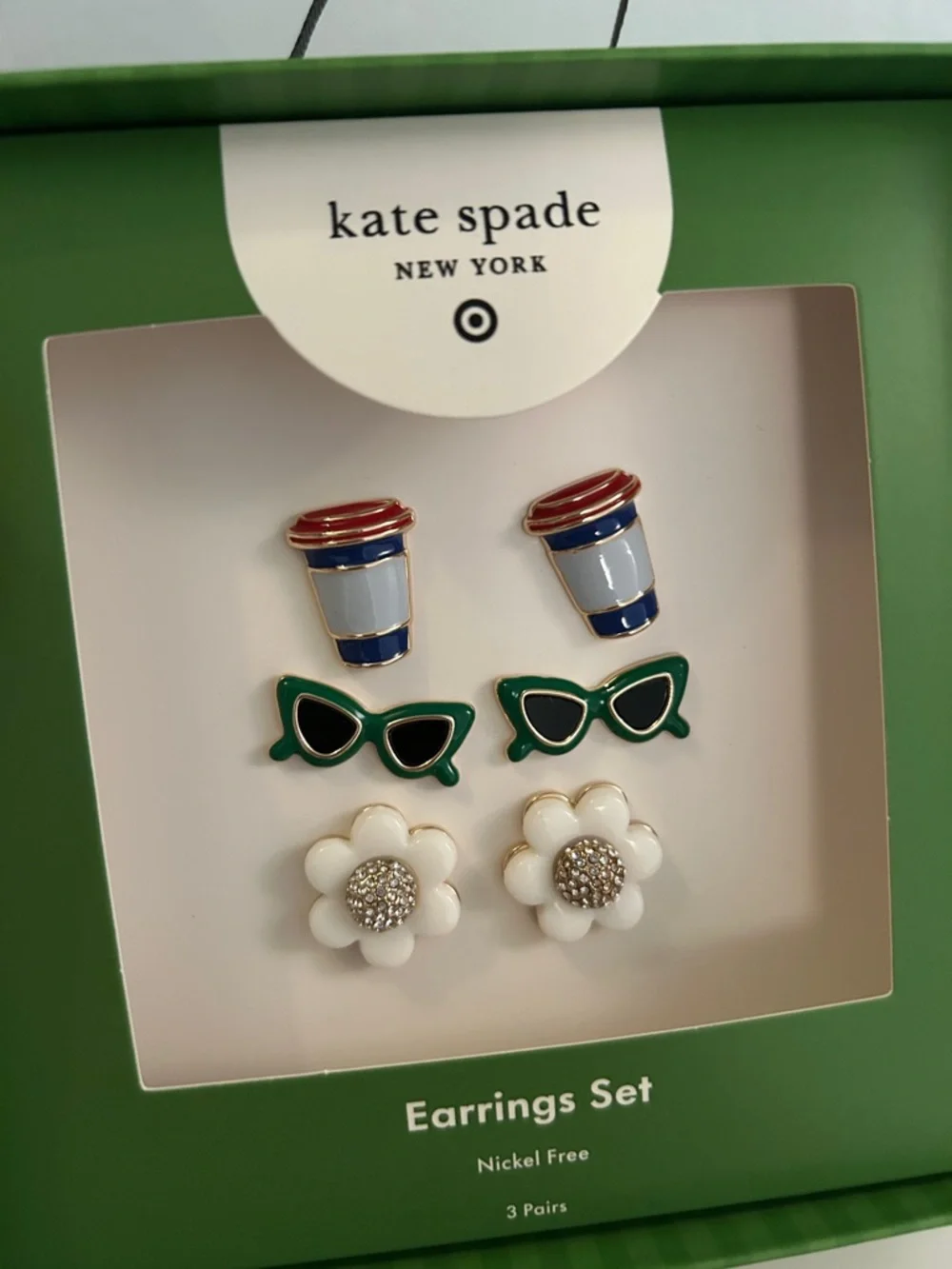 kate spade Green Sunglasses, White Flower & Blue Coffee Cup Earring Set - Picture 8 of 8